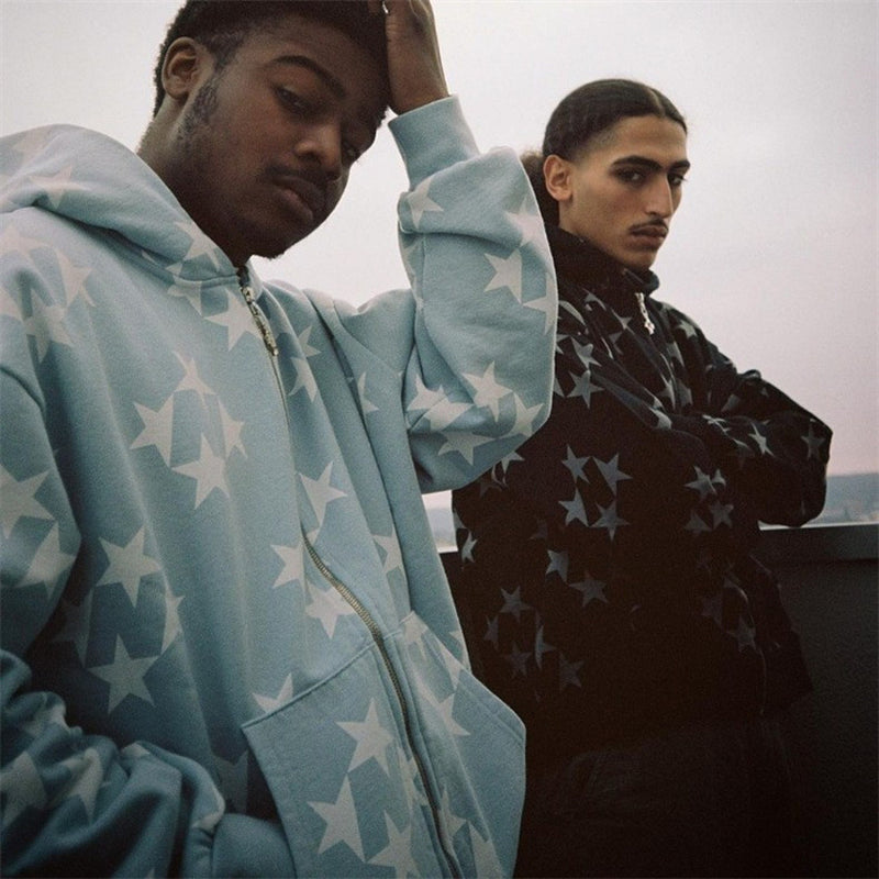 JumpStar - Stars Print Zip Up Hoodie