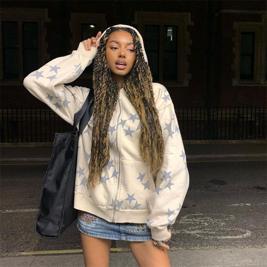 JumpStar - Stars Print Zip Up Hoodie