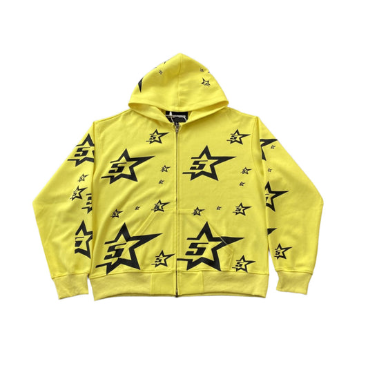 SP5DER DOUBLE LAYER 5 STAR ZIP HOODIE YELLOW