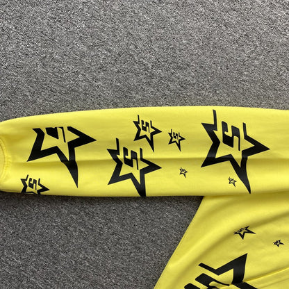 SP5DER DOUBLE LAYER 5 STAR ZIP HOODIE YELLOW