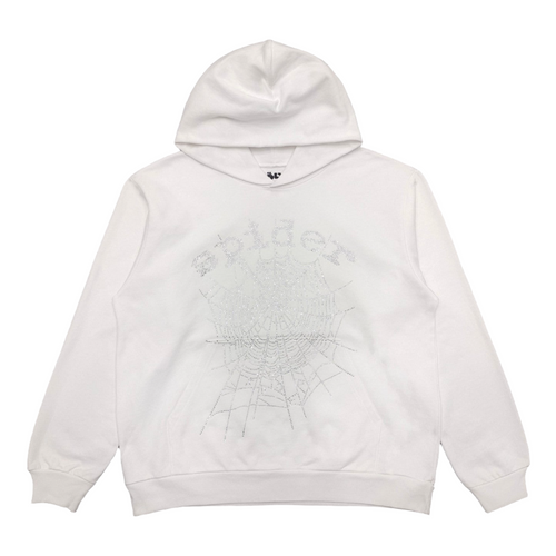 SP5DER OG RHINESTONE LOGO HOODIE WHITE