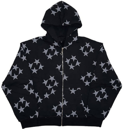 JumpStar - Stars Print Zip Up Hoodie